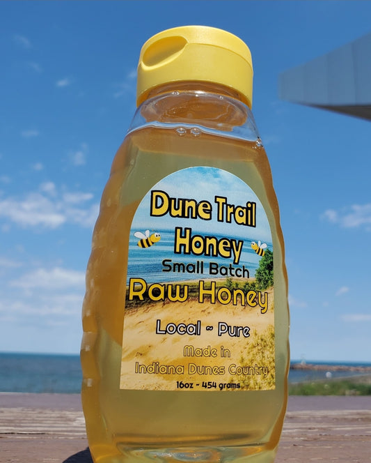 1lb bottle of raw small batch Dune Trail Honey--no drip lid