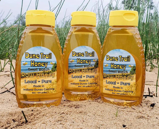 3 1 lb bottles of raw Dune Trail Honey--no drip lid